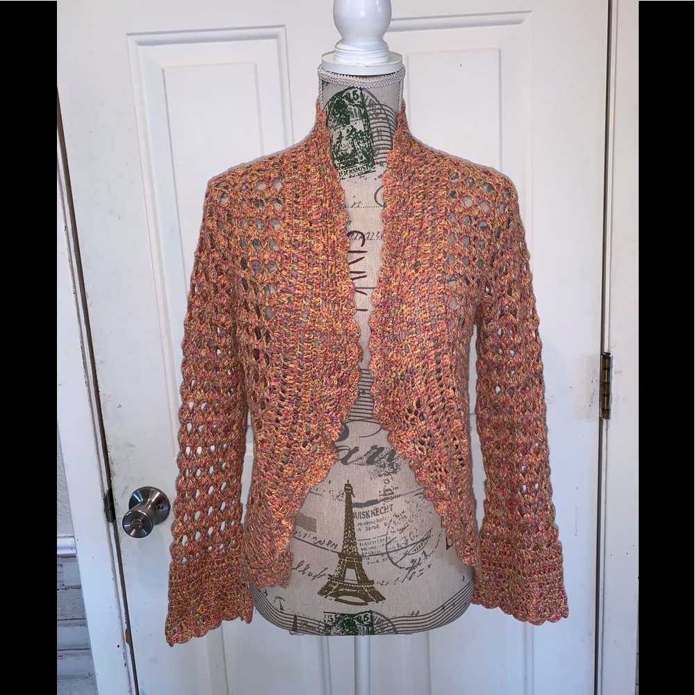 Openwork Knit Women's Sweater Cardigan - Peach Multicolor